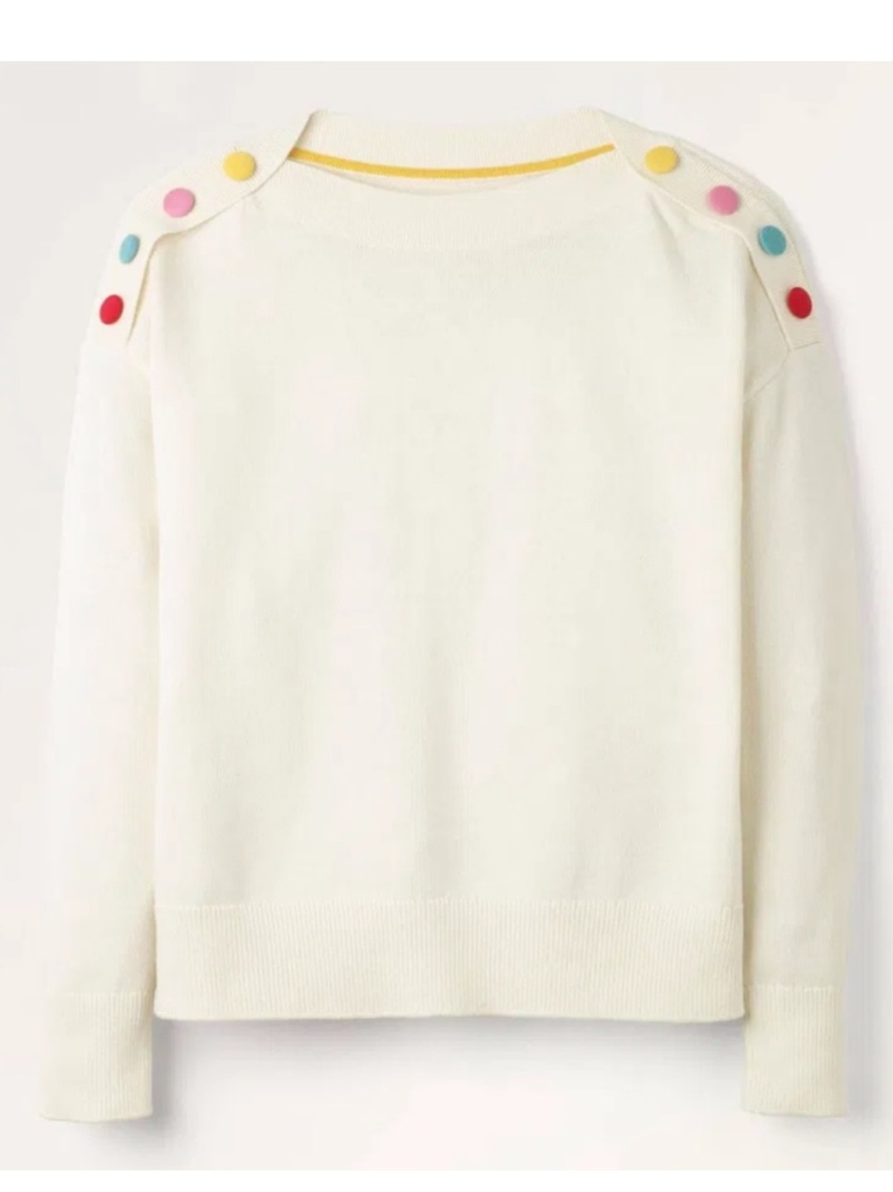 Boden Allendale Ivory Sweater with Colorful Buttons Cotton Wool
